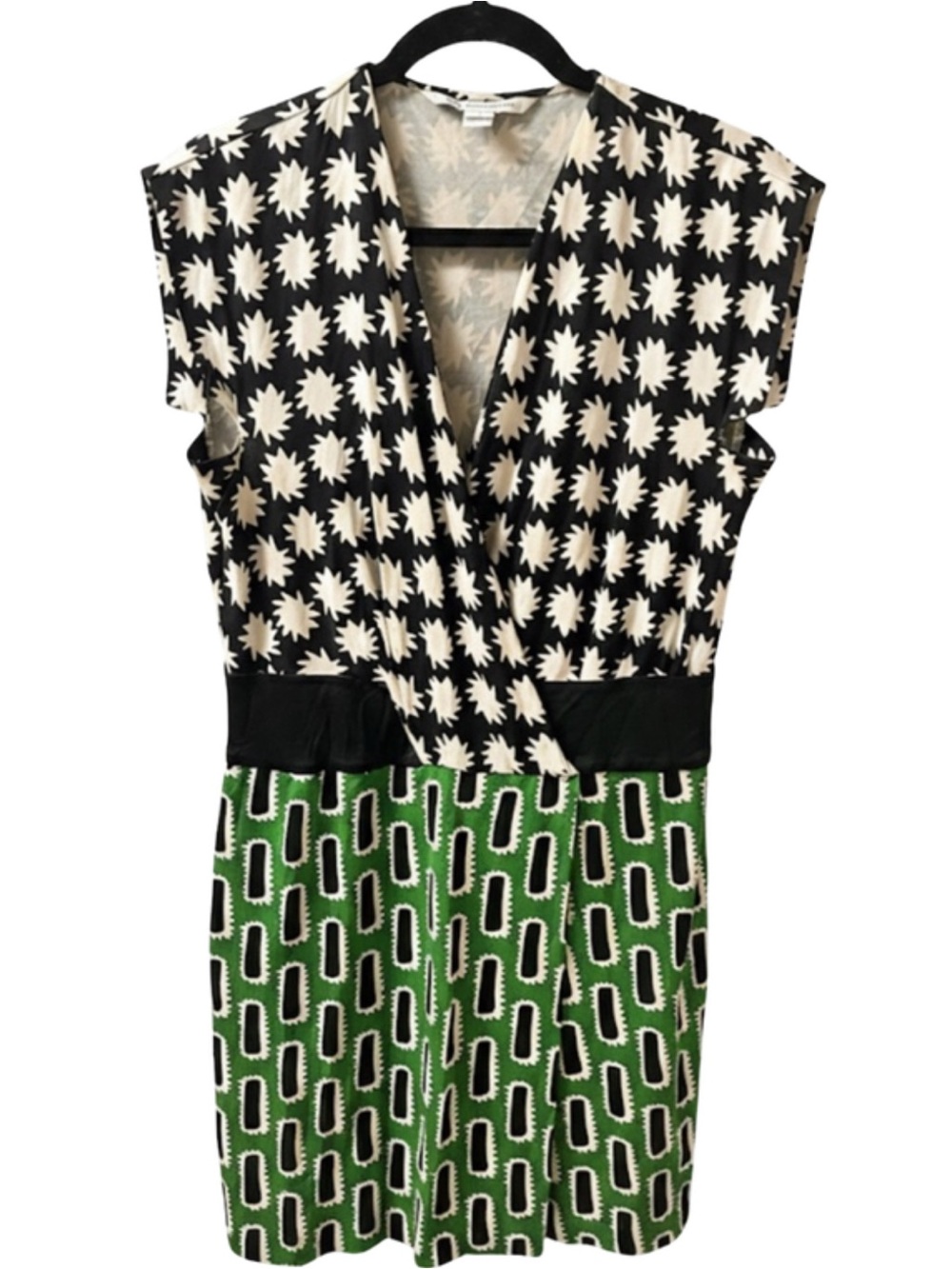 DVF Diane von Furstenberg Nori Mixed Print Silk Dress Green Sunburst Wrap 8 EUC